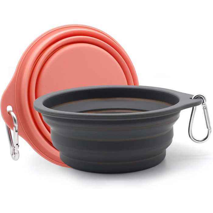 SLSON 2 миски для собак та котів, інтегровані, складні, без краю, з пластику, 600 мл (сірий + рожевий)