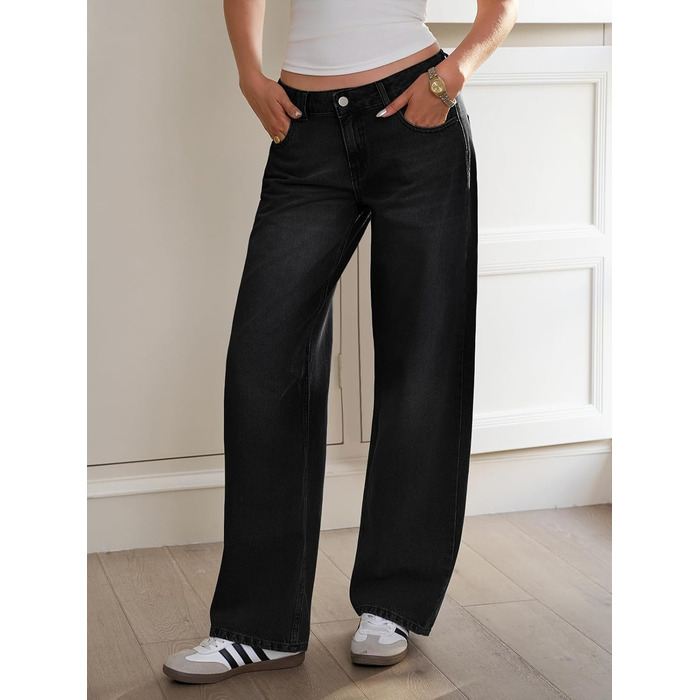 Джинси жіночі Fisoew Baggy з широкими штанинами, середньої посадки, прямий крій, чорні, розмір 34