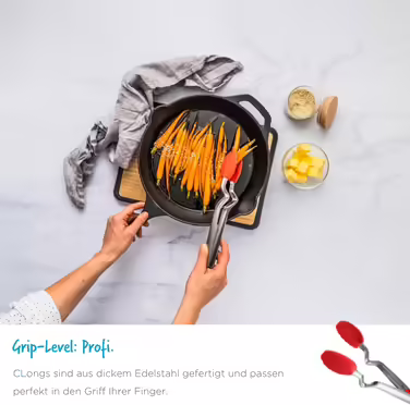 Dreamfarm CLONGS Kitchen Tongs - Stainless Steel and Silicone | 23 cm | Tongs for the Kitchen with Closure | For Resting and Placing on Surfaces or in the Pan | Dishwasher Safe | Heat Resistant up to 260°C