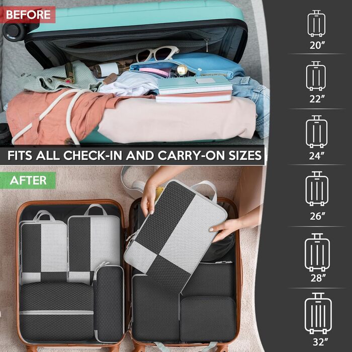 Органайзер для валізи Avmvnvc, набір 10 штук: кубики для пакування одягу, компресійні мішечки, органайзер для подорожей з косметичкою, для рюкзака та валізи, чорний