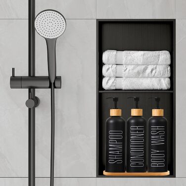 Набір з 3 чорних скляних флаконів для шампуню, гелю для душу та мила (500 мл)