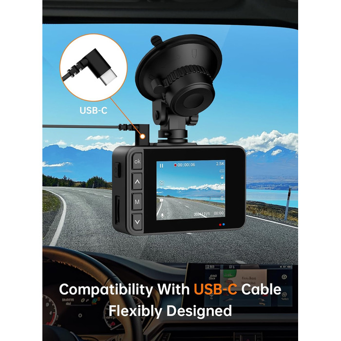 Відеореєстратор у машину Dashcam Auto з двома камерами, 2.5K+1080P, IPS-дисплей, G-сенсор, 170° кут огляду, паркувальний режим, циклічна запис, нічне бачення, карта 32GB