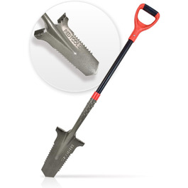 Садова лопата Red Tools Power Head з кореневою пилкою, 115 см, міцне лезо для кам'янистих і твердих ґрунтів, із підпорою для ноги та м'якою ручкою (сіра)