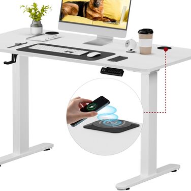 Регульований по висоті письмовий стіл SANODESK Pro з цільною стільницею, білий, 110 x 54 см
