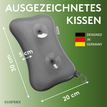 SilverRack Bathtub Pillow MEDIUM-SOFT [3D] - Neck Pillow for Bathtub with Suction Cups as Bathtub Accessory - Pillow for Bathtub - Bath Pillow with Ergonomic Fit (Gray Small)