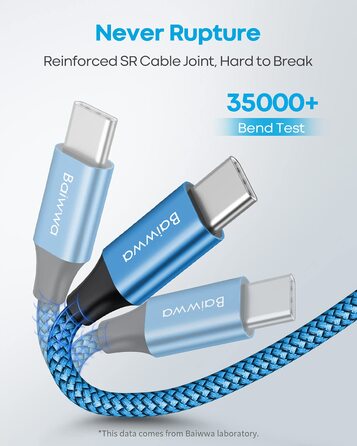 Кабель USB-C на USB-A 6м, блакитний, нейлон - для Samsung, iPhone, Redmi, Pixel