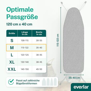 Everlar® Преміум чохол для прасувальної дошки 120x40 (M) | Зроблено в Німеччині | OEKOTEX100 | Для прасувальних дошок 115-122x35-40 см | Сірий з білими крапками
