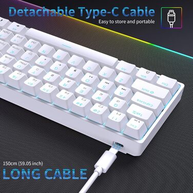 Dierya DK61se - Механічна ігрова клавіатура 60%, Blue Switch, компактний дизайн, USB-C, US Layout, білий колір