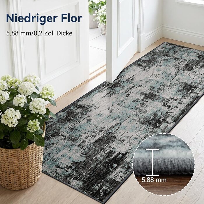 Килимок-доріжка 60 x 180 см, неслизький, з коротким ворсом, для кухні, миється, складається, абстрактний дизайн, синьо-чорний колір, підходить для входу, кухні, вітальні та офісу