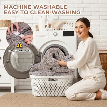 Електрична гріюча ковдра TLGREEN 180x130 см з м'якою підкладкою, імітація овечої шкури, з автовимкненням, двостороння, захист від перегріву, таймер, 9 температурних режимів, пральна, ковдра для дивана, ліжка, офісу, коричнево-сіра