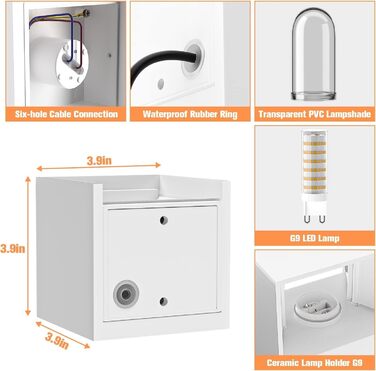 Настінний світильник YrgePowk 2 шт. з LED лампою G9, тепле світло 3000K, IP65, регульований кут освітлення, чорний
