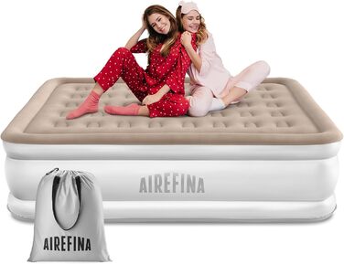 Надувна матрац Airefina з самонадуваємою системою та інтегрованим насосом, преміум-гостьове ліжко, надувне ліжко для кемпінгу та дому, 203 x 152 x 40 см, на 2 особи (203×152 см)