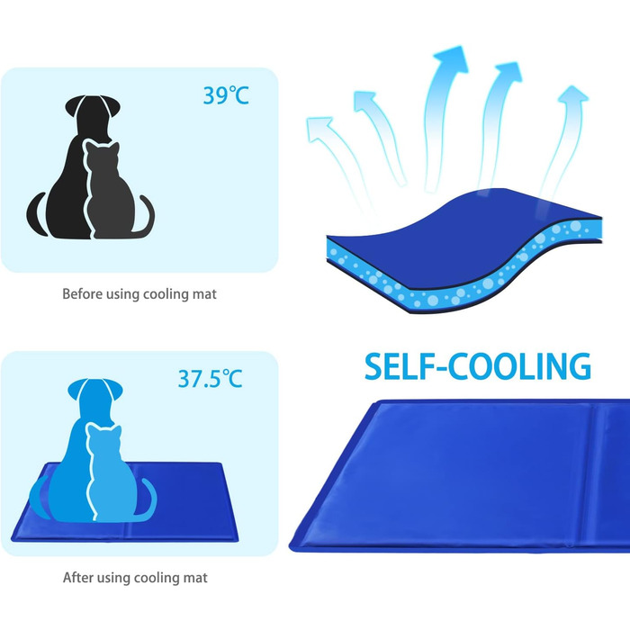 Кühlmatte Nobleza - Самостійно охолоджуючий килимок для собак, котів, цуценят. Розмір 65x50 см, блакитний.
