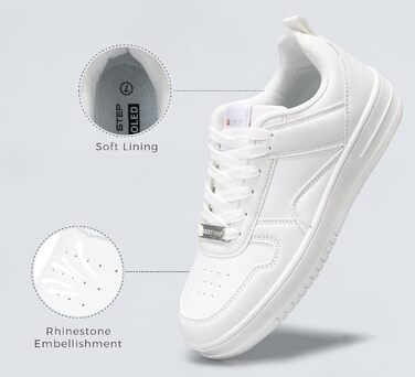 Жіночі кросівки LUCKY STEP з блискучими стразами, шкіряні низькі кросівки на шнурівці, зручні кросівки для ходьби, білі, 37 EU