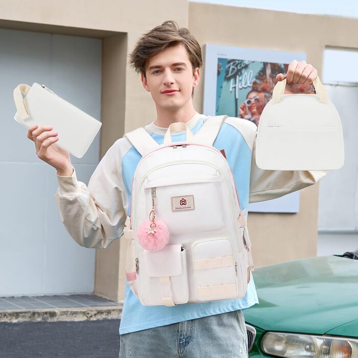 Шкільний рюкзак для підлітків, дівчат, студентів: комплект з ланч-боксом та пеналом (3 шт.)