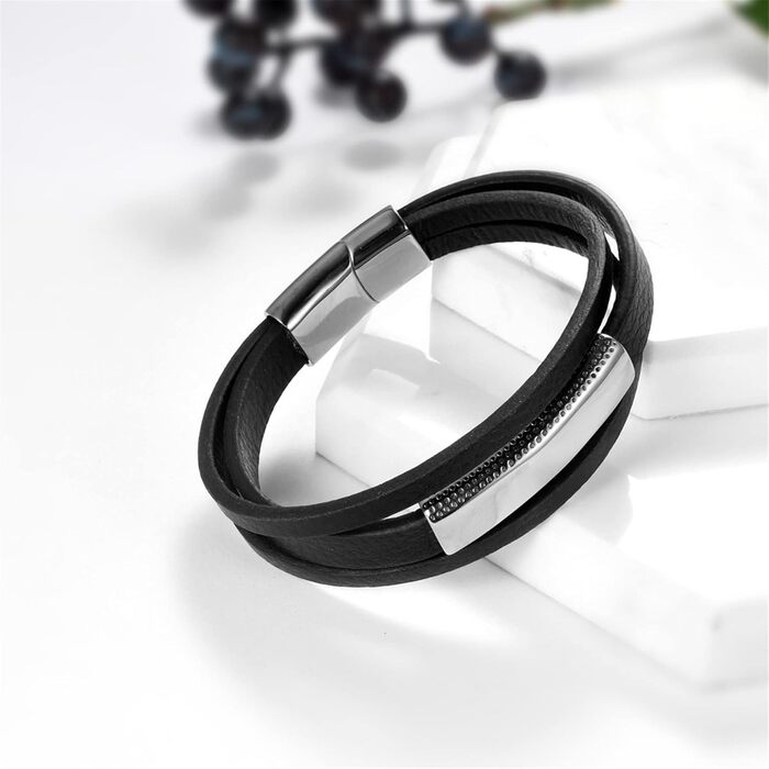 Чоловічий шкіряний браслет JewelryWe, ручної роботи, плетіння з кількох рядів, нержавіюча сталь, магнітна застібка, регульований, для чоловіків та жінок