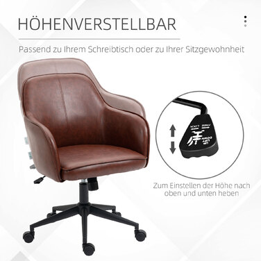 Vinsetto Office Chair Desk Chair with Tilt Function, Height Adjustable 93-101 cm, Weight Capacity up to 120 kg, Faux Leather Look, Brown