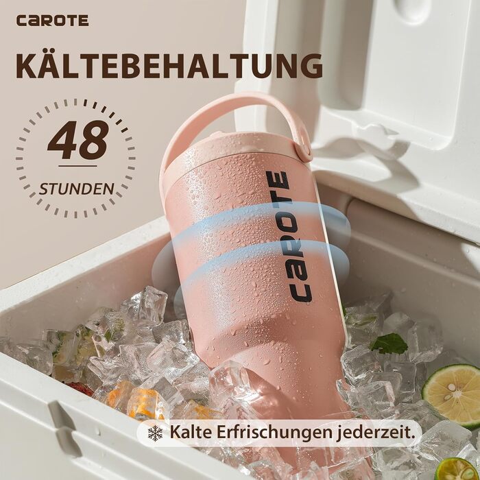 CAROTE Stainless Steel Water Bottle with Straw 960ml, Vacuum Thermos Flask with Flexible Lid, Leak-Proof, BPA-Free, Double-Walled Insulated Bottle for Hot and Cold Drinks (Pink)