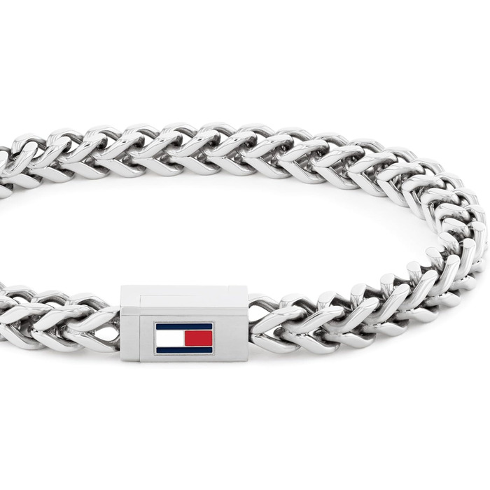 Браслет чоловічий Tommy Hilfiger з нержавіючої сталі з іконним прапором, срібний (Small)