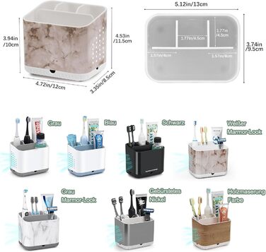 Тримач для зубних щіток електричної та звичайної, дерев'яний, з дренажними отворами, органайзер для ванної кімнати (світло-сірий мармур)