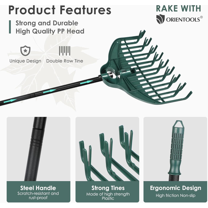 ORIENTOOLS Gardening Tools Set, Gardening Work Set with Garden Rake 160cm, Leaf Rake, Gloves, Garden Waste Bag, Gifts for Garden Lovers