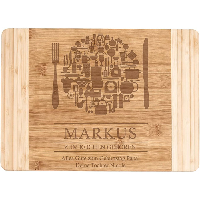 Maverton Bamboo Cutting Board with Engraving - Serving Board - Charcuterie Board Solid Wood - Size: 35x25 cm - Cutting Board for Men - Christmas Gifts - for Birthdays - for Christmas - Cutlery