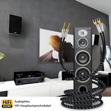 Акустичні кабелі Tertullus OFC посріблені з банановими роз'ємами для HiFi системи, домашнього кінотеатру та підсилювача, 2.5м (пара)