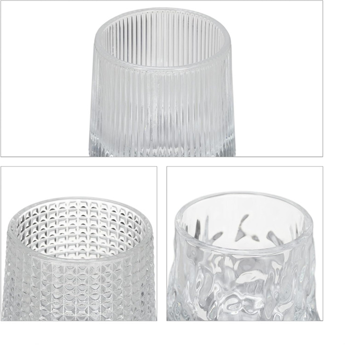 Набір склянок для віскі Relaxdays, 12 шт, 3 дизайни, 150 мл, Tumbler, склянки-похитувачі, прозорі