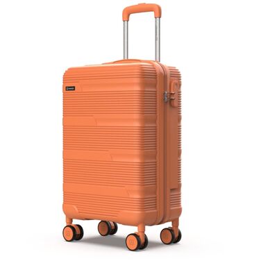 Набір валіз NUMADA Upfly T10 (4 шт.): ручна валіза 55x40x20 см, середня 60L, велика 78L, косметичка. ABS, помаранчевий колір. Міцний та надійний багажний набір.