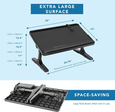 LAPGEAR Підставка для ноутбука з дерева та шкіри з регульованими ніжками, підставкою для зап'ястя, слотом для медіа та вбудованим місцем для зберігання, для ноутбуків до 43.2 см (17 дюймів), чорна