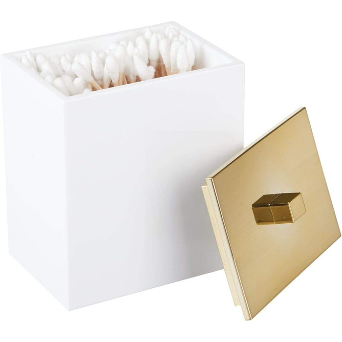 Набір ватних дисків та контейнер для ватних паличок mDesign - сучасне скло для зберігання з кришкою, аксесуар для ванної кімнати, пластик, прозорий/рожеве золото