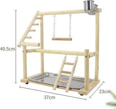 Bird Playground, budgie toys, bird playground stand, bird gym, bird accessories, climbing frame with ladder, running grid with feeder cups, tray, swing for parakeets, wavy parrots, finches, etc. (#7)