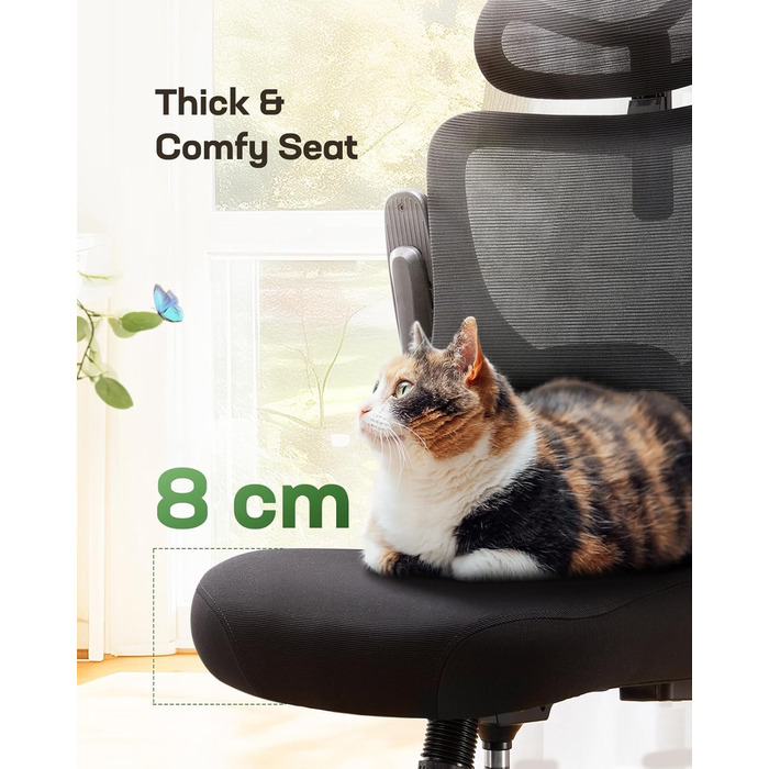 Офісний стіл Марсаїл: ергономічне крісло з регульованою поперековою підтримкою, підголівником та підлокітниками, регулювання висоти та функція гойдання, чорний