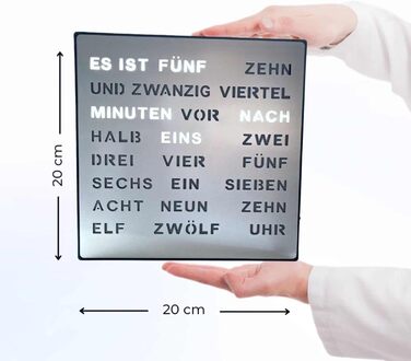Bada Bing LED Word Clock Silver with German Word Display - elegant metal clock with USB cable wall clock modern - high-quality table clock silent for placing/hanging - decoration gift men's office living room