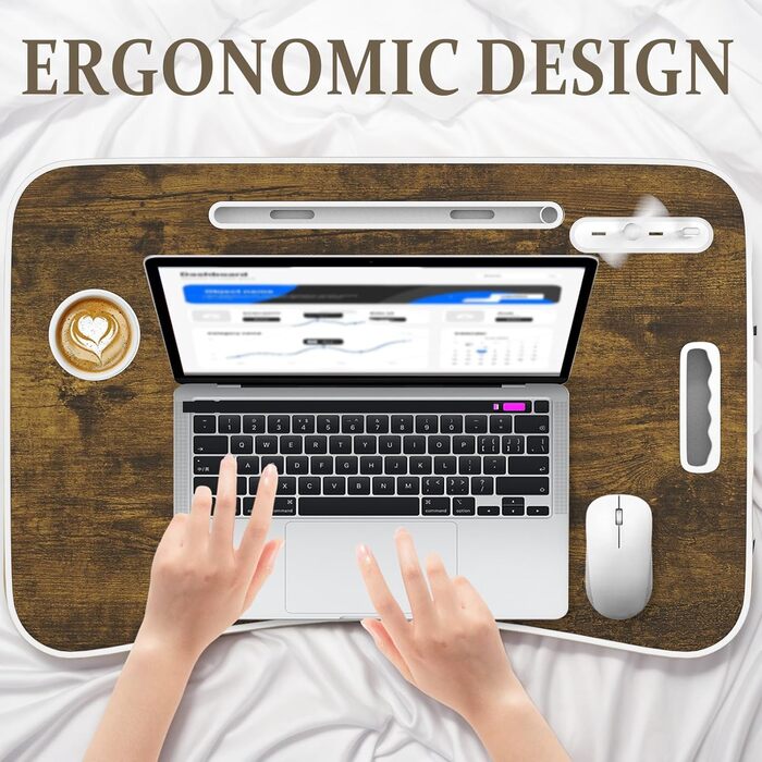 Стіл-підставка для ноутбука Huracan: регульований, з підсвіткою, USB, з відділенням для чашки та ящиком (60x40 см, Vintage Brown)