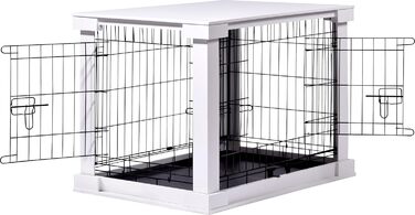 Будка для собак Dobar® Design з дерева, розмір M - будок з поверхнею столу - внутрішня собача будка - собача будка з масиву - журнальний столик - 83 x 55 x 59 см - білий