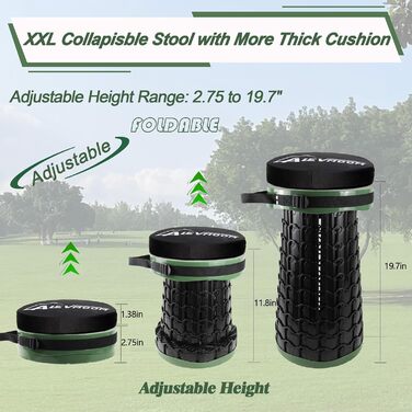 Розкладний телескопічний стілець Alevmoom для риболовлі та відпочинку на природі, 50 см, 450 кг, темно-зелений