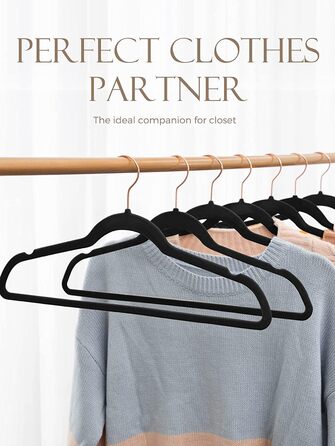 HOUSE DAY 50 Piece Velvet Clothes Hangers Black, Pant Hangers Space-Saving, Suit Hangers, Thin Non-Slip Clothes Hangers, 360° Swivel Hook, Velvet Hangers for Clothes, Tank Tops, Heavy Clothes - Black