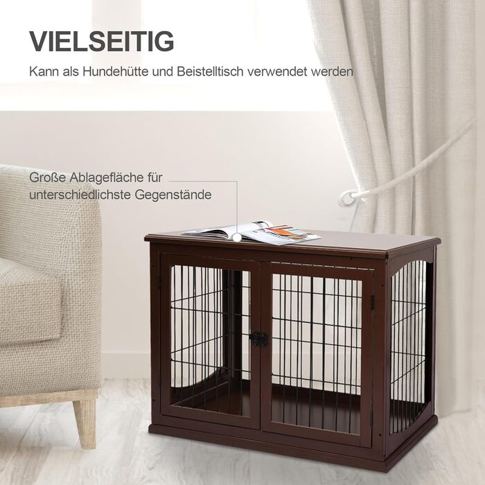Клітка для собак PawHut: міцна будка з 2 входами, замок, для маленьких собак, коричнева, 58,5 x 81 x 66 см
