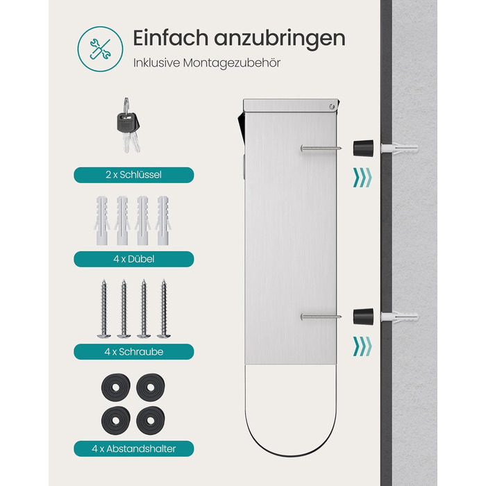 Поштова скринька SONGMICS з замком, оглядовим вікном та відділенням для газет, сіра - GMB20AG (37x37x11 см)