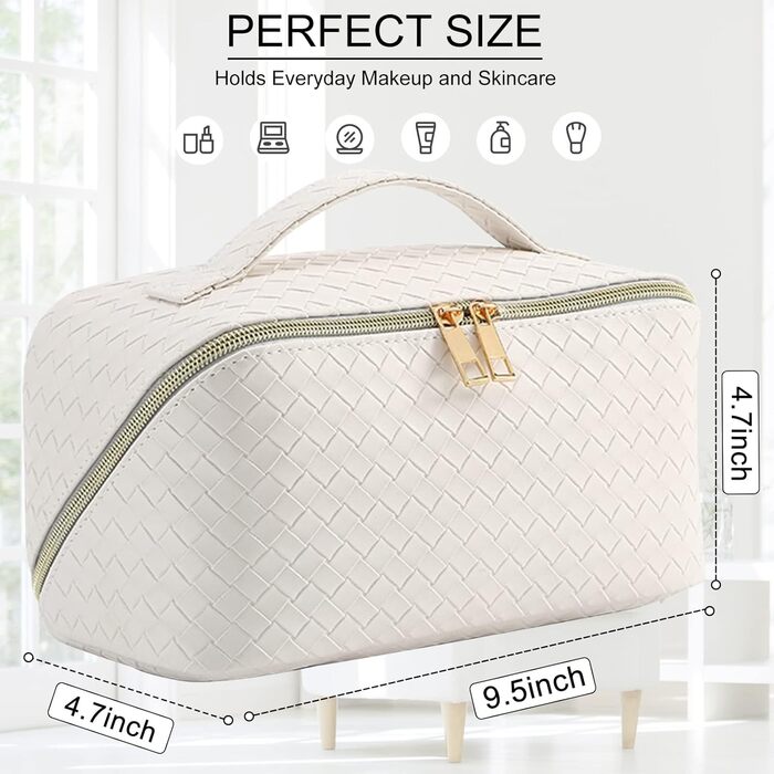 Косметичка для подорожей жіноча з великим відділенням, водонепроникна, з перегородками, органайзер (кремовий персиковий, чорний)