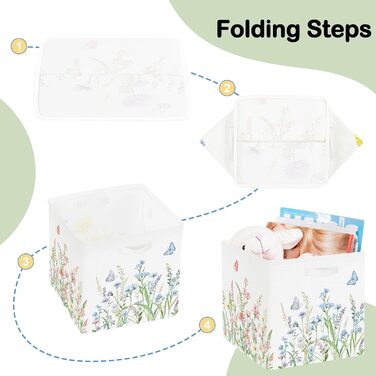 HUUMONSS 30cm Storage Box, 3 Pack, Garden Wildflower Storage Basket, Kids Foldable Spring Butterfly with Handles, Storage Cube Organizer for Toys, Books, Clothes