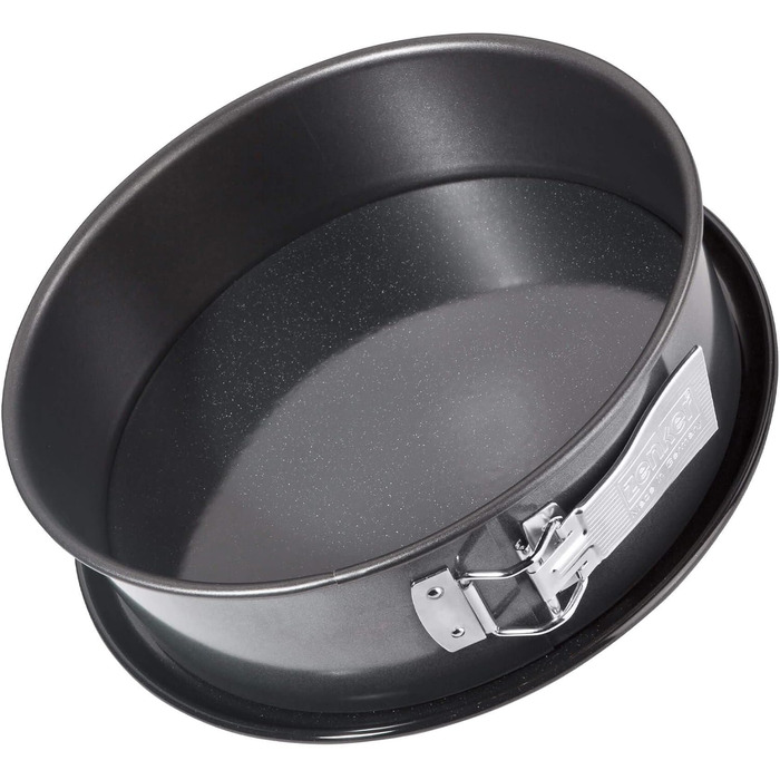 Zenker Springform Ø 28 cm DELUXE, Spring pan with enamel-sealed flat bottom and steel drip guard, round cake pan with extra-high rim (Color: Metallic Black), Quantity: 1 piece