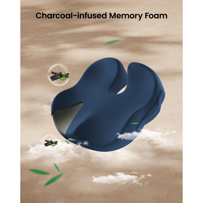 Ортопедична подушка для сидіння ProtoArc - для офісного крісла, автомобіля, інвалідного візка. З піною з пам'яті, рівномірний розподіл тиску, великий розмір, Navy Blue