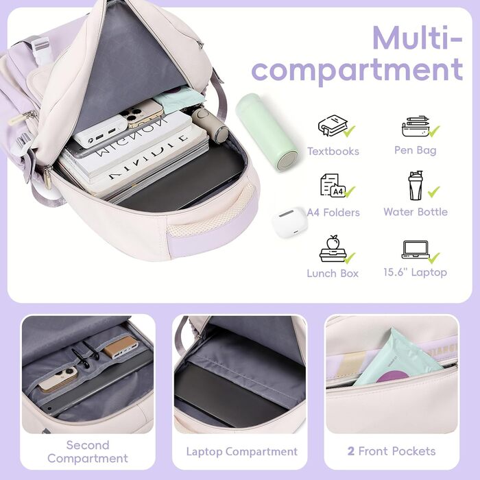 Шкільний рюкзак Tanou для дівчаток-підлітків, набір шкільних сумок з сумкою через плече та пеналом, дитячий рюкзак для школи, повсякденний, зелений (фіолетовий)