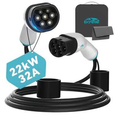 Кабель для зарядки електромобіля 22kW 32A Typ 2, 5м, IP55, для електромобілів та гібридів, з сумкою для зберігання