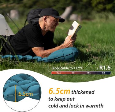 Килимок для кемпінгу Naturehike, ультралегкий надувний, з інтегрованим насосом, для велосипедних походів та наметів, синій, одинарний