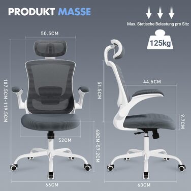 Офісне крісло Colamy з ергономічною підтримкою спини, регульованою підголівником та поперековою підтримкою, сітчасте, сірого кольору