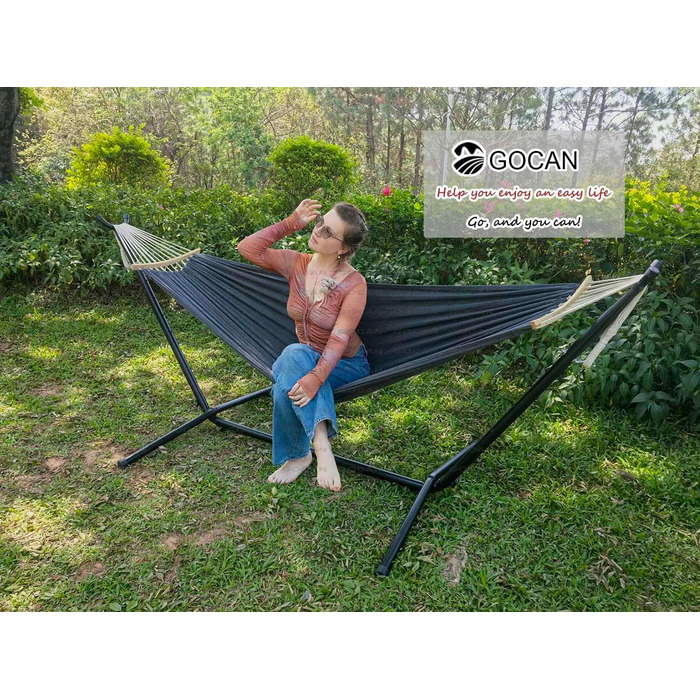 Гамак GOCAN подвійний 220x150 см, червоний, бавовна, для саду, балкону, дітей, з розпірками, до 300 кг