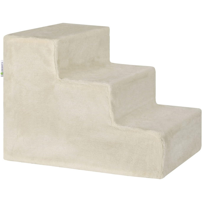 Juskys Pet Staircase Dog Staircase 36 cm - 3-Step Staircase with Washable Plush Cover - Cat Staircase Dog Ramp for Bed, Sofa, Couch, and Car - Cover (Beige)